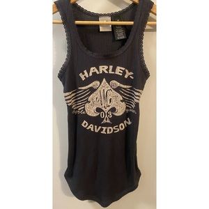Harley-Davidson Ace Cycle Queen Black Ribbed Lace Tank NEW XS